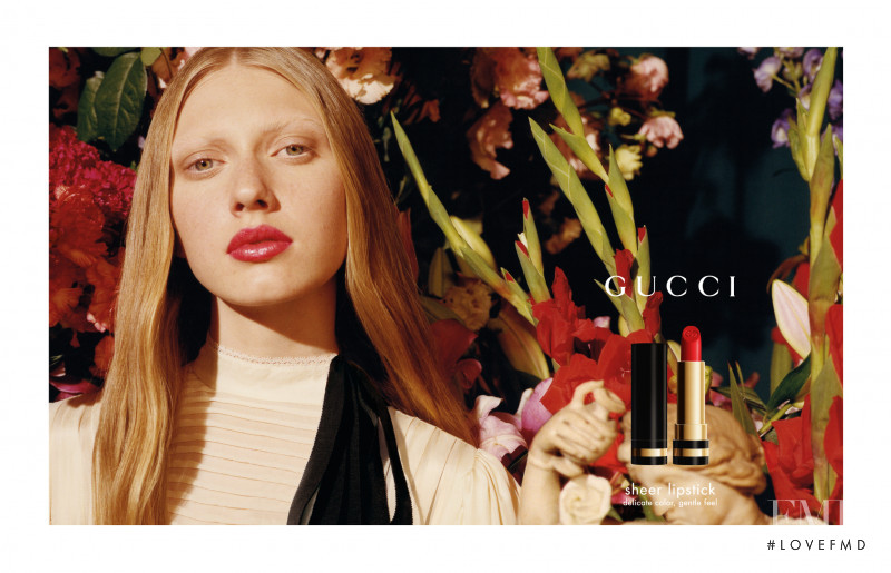 Maryna Polkanova featured in  the Gucci Beauty advertisement for Spring/Summer 2017
