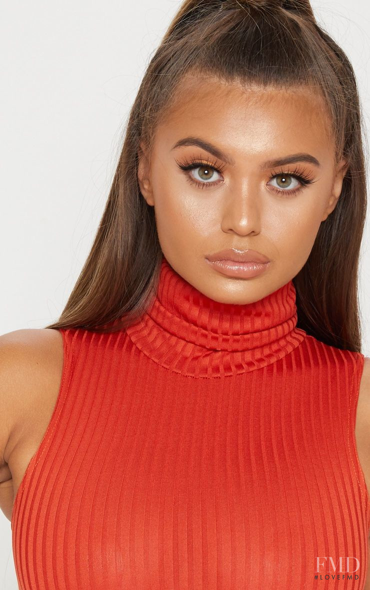 Sofia Jamora featured in  the PrettyLittleThing catalogue for Autumn/Winter 2018