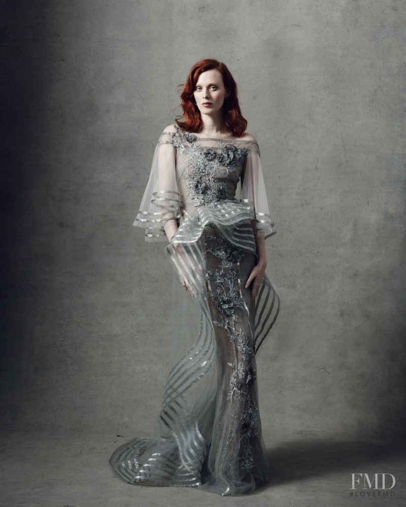 Karen Elson featured in  the Marchesa lookbook for Fall 2018