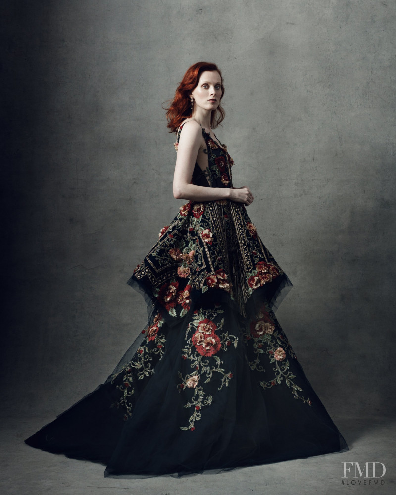 Karen Elson featured in  the Marchesa lookbook for Fall 2018