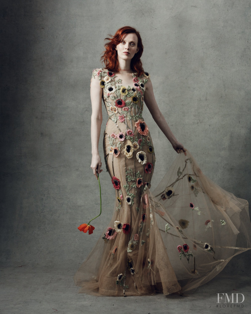 Karen Elson featured in  the Marchesa lookbook for Fall 2018