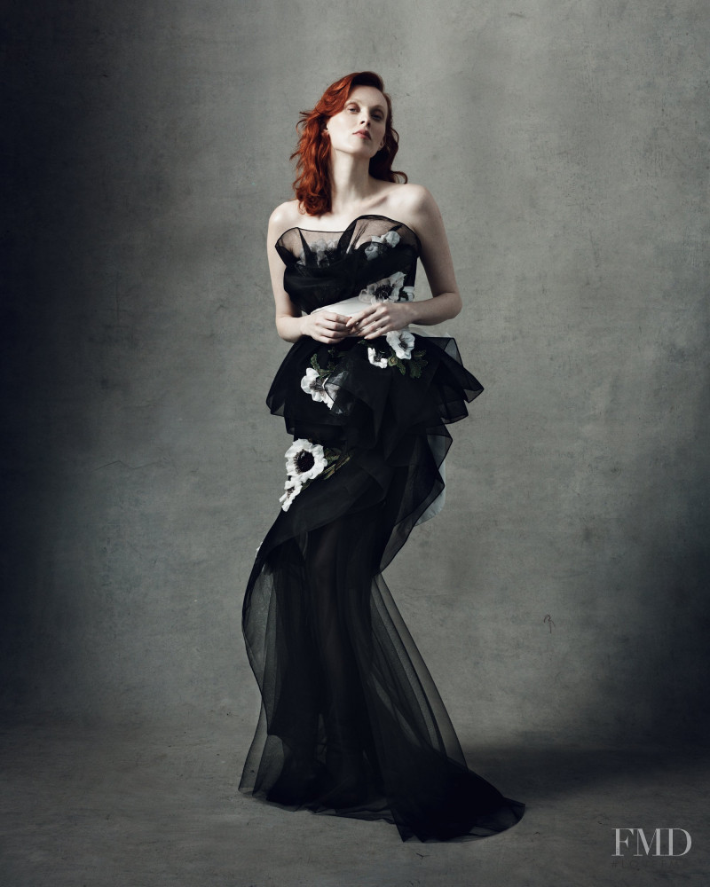 Karen Elson featured in  the Marchesa lookbook for Fall 2018