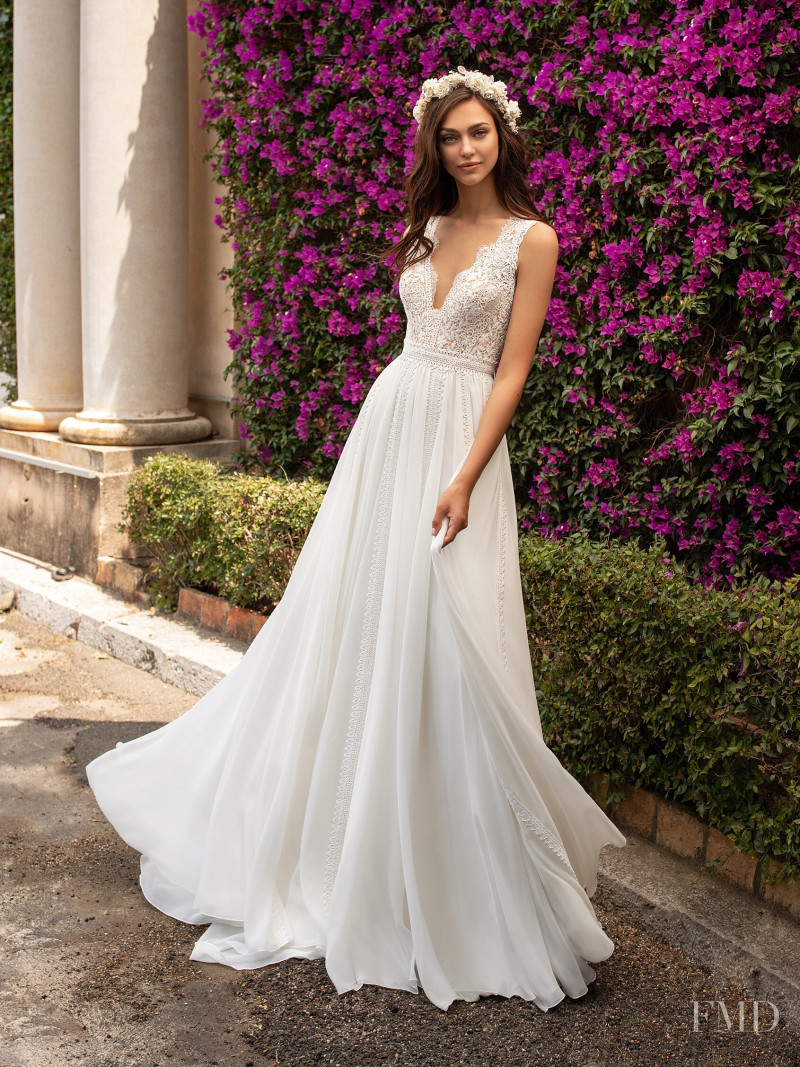 Zhenya Katava featured in  the Pronovias catalogue for Summer 2019