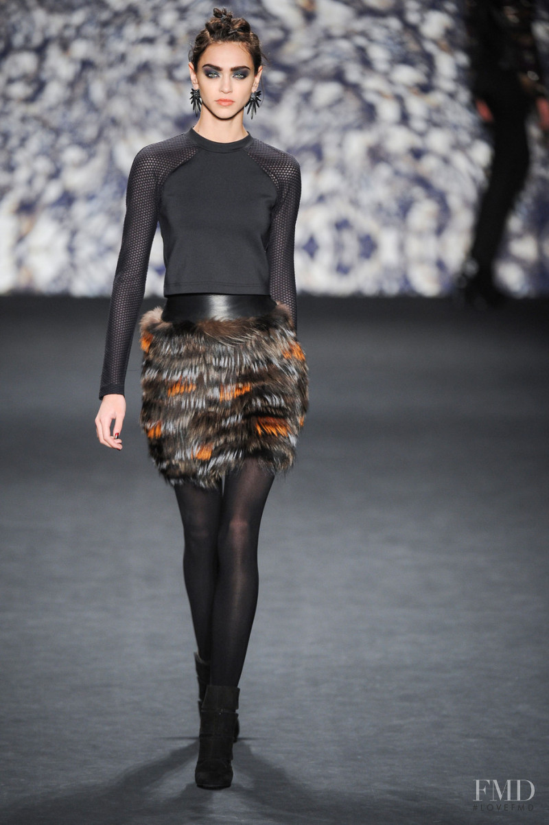 Zhenya Katava featured in  the Nicole Miller fashion show for Autumn/Winter 2014