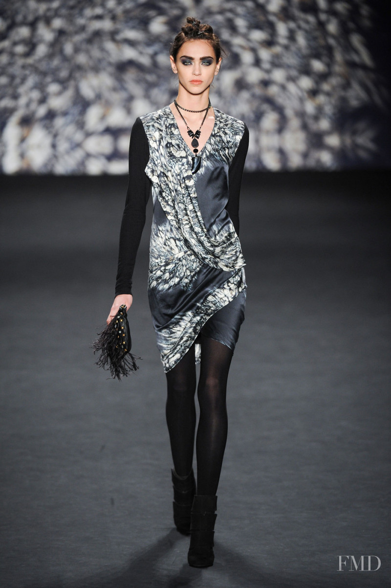 Zhenya Katava featured in  the Nicole Miller fashion show for Autumn/Winter 2014