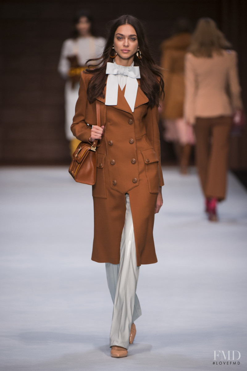 Zhenya Katava featured in  the Elisabetta Franchi fashion show for Autumn/Winter 2018