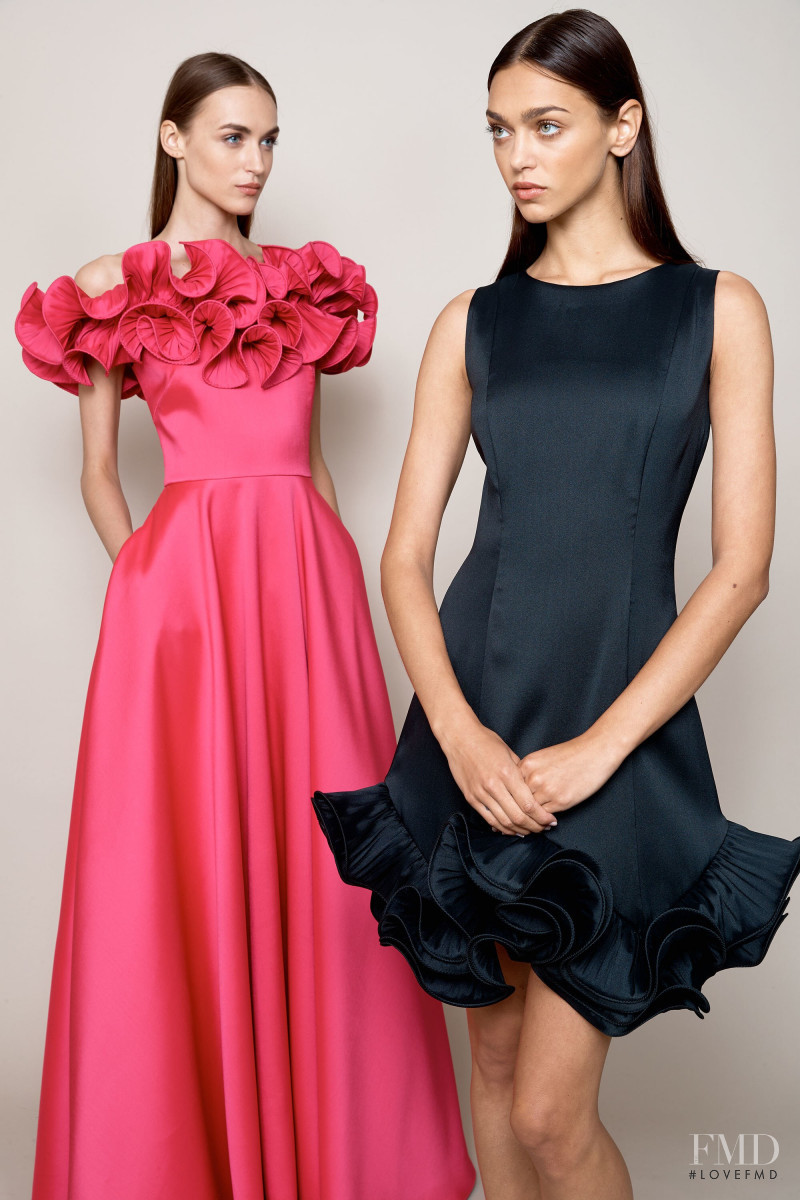 Zhenya Katava featured in  the Badgley Mischka lookbook for Resort 2018
