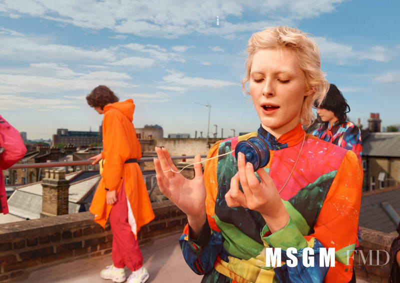 Florence Hutchings featured in  the MSGM advertisement for Fall 2019