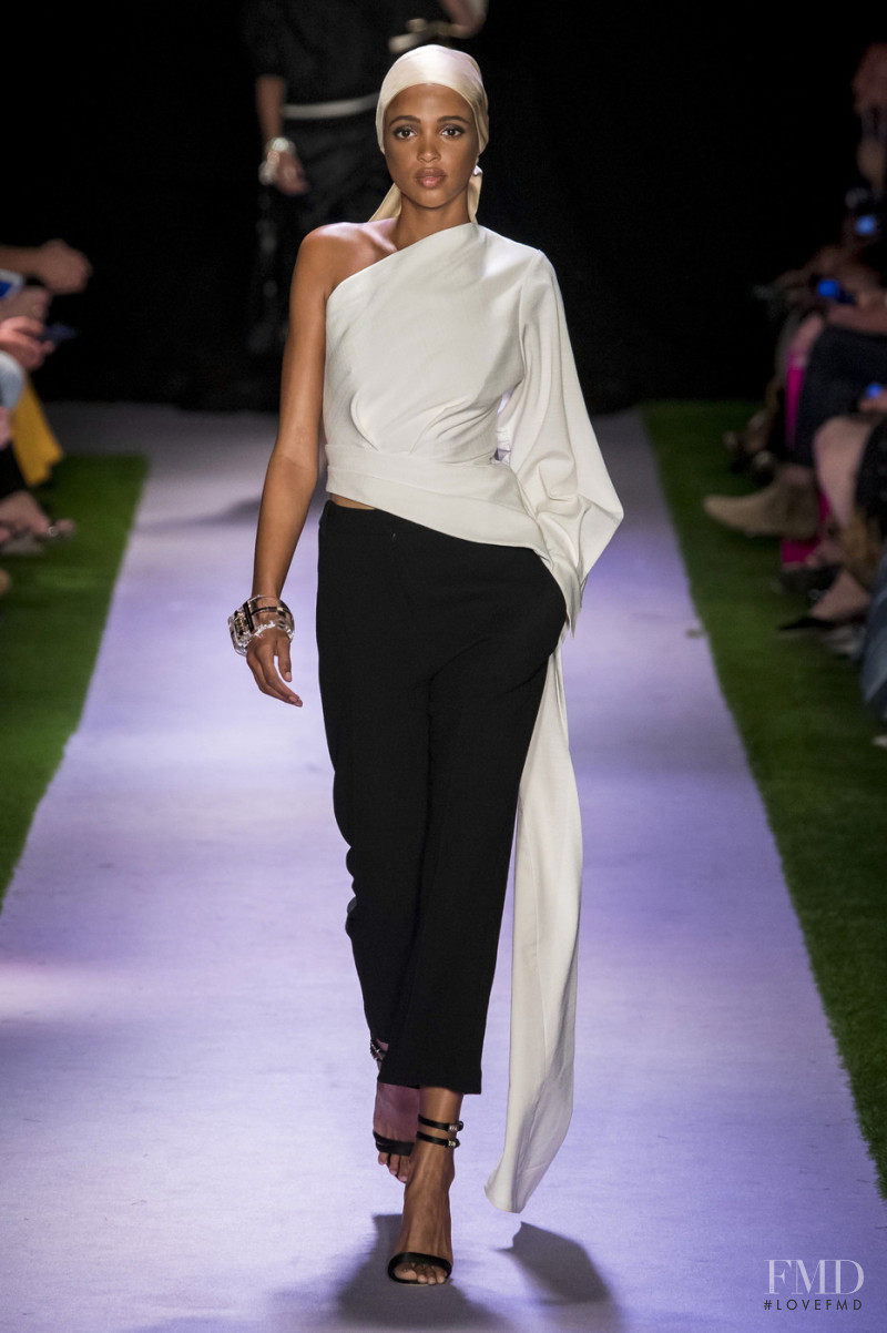 Aya Jones featured in  the Brandon Maxwell fashion show for Spring/Summer 2020