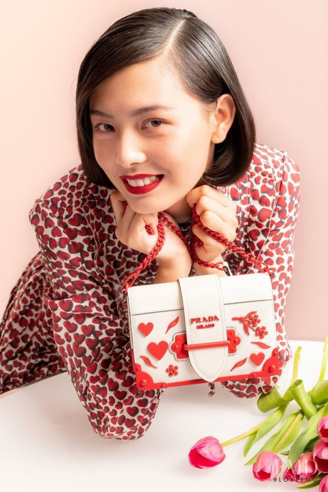 Jia Li Zhao featured in  the Prada Valentines Day 2019 advertisement for Spring/Summer 2019