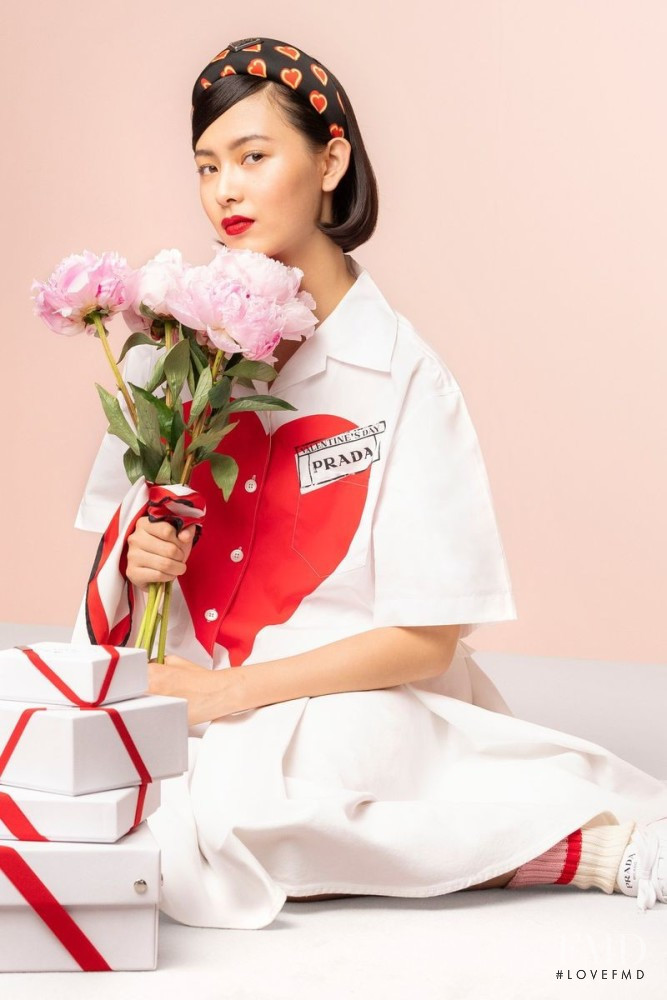 Jia Li Zhao featured in  the Prada Valentines Day 2019 advertisement for Spring/Summer 2019