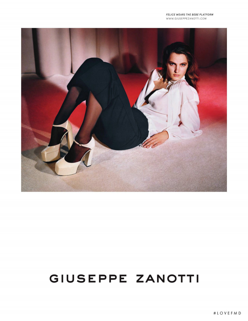 Felice Noordhoff featured in  the Giuseppe Zanotti advertisement for Autumn/Winter 2019