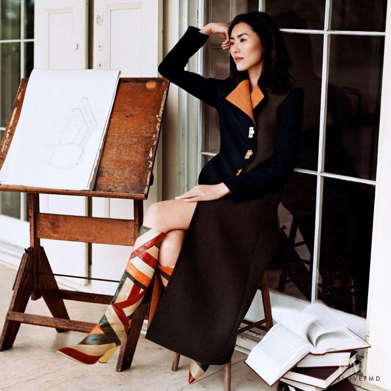 Liu Wen featured in  the Tory Burch advertisement for Autumn/Winter 2019