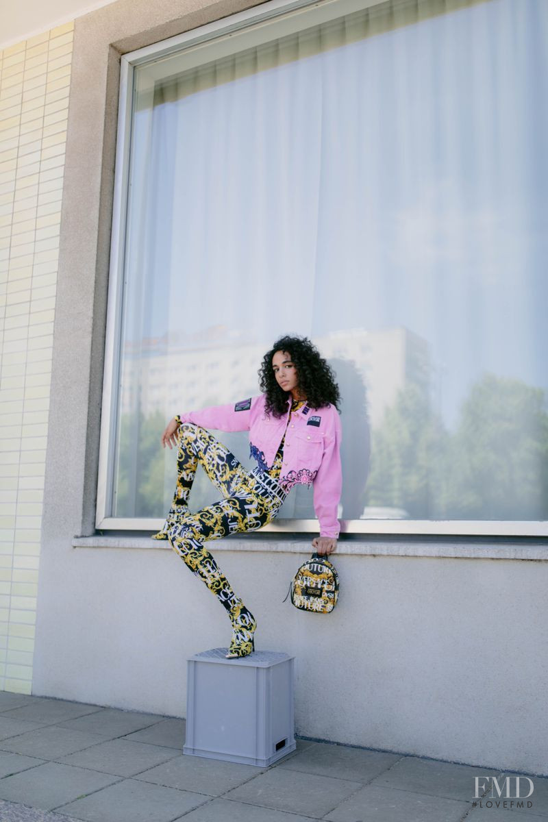 Hoda El Hadef featured in  the Versace Jeans Couture The Curators lookbook for Pre-Fall 2019