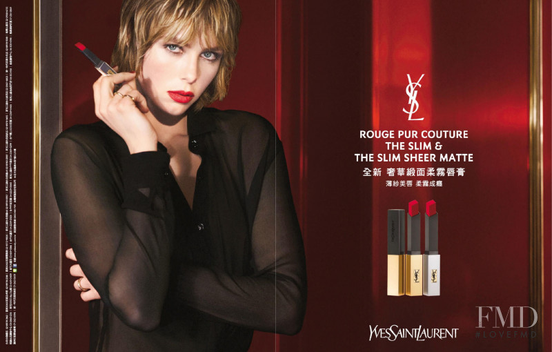 Edie Campbell featured in  the YSL Beauty Rouge Pur Couture The Slim advertisement for Autumn/Winter 2019