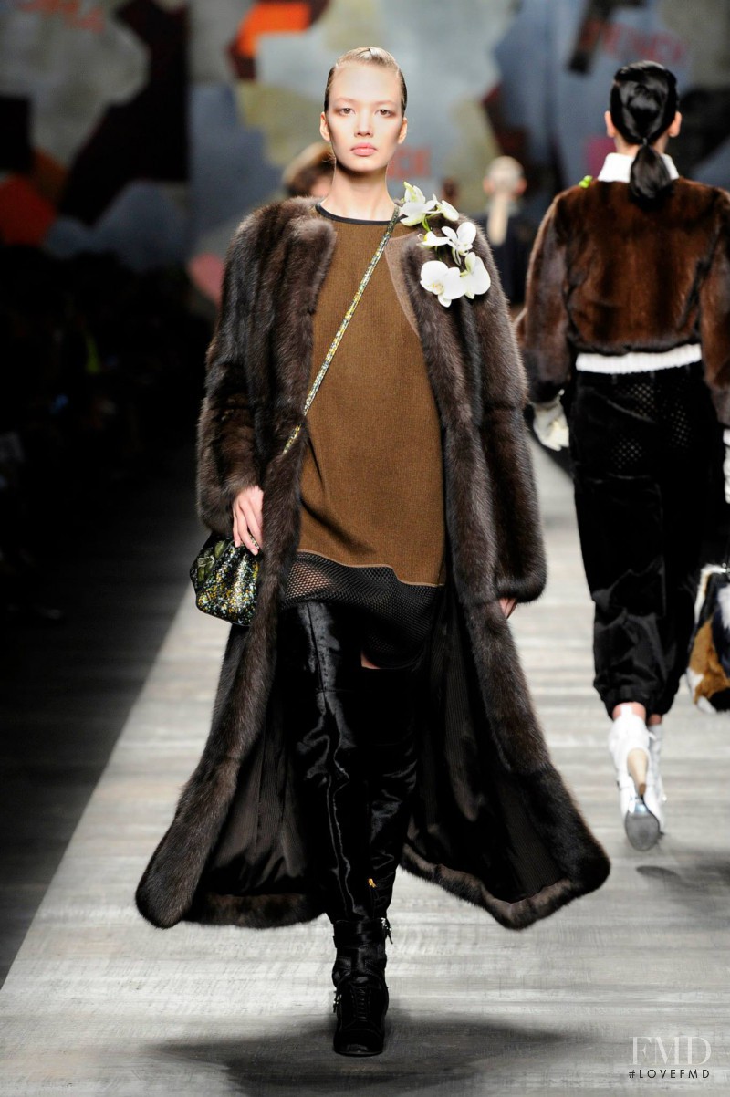Kid Plotnikova featured in  the Fendi fashion show for Autumn/Winter 2014