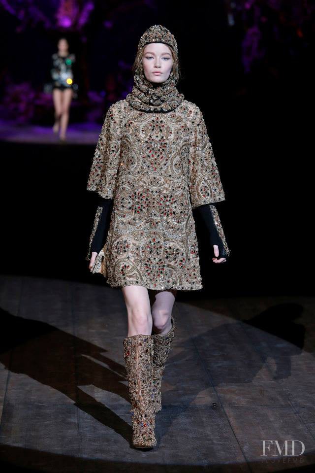 Hollie May Saker featured in  the Dolce & Gabbana fashion show for Autumn/Winter 2014