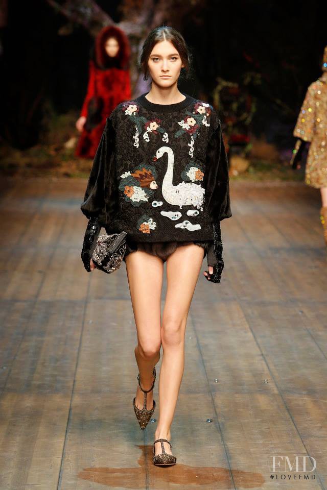 Emma Waldo featured in  the Dolce & Gabbana fashion show for Autumn/Winter 2014