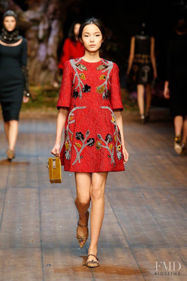 Xiao Wen Ju featured in  the Dolce & Gabbana fashion show for Autumn/Winter 2014