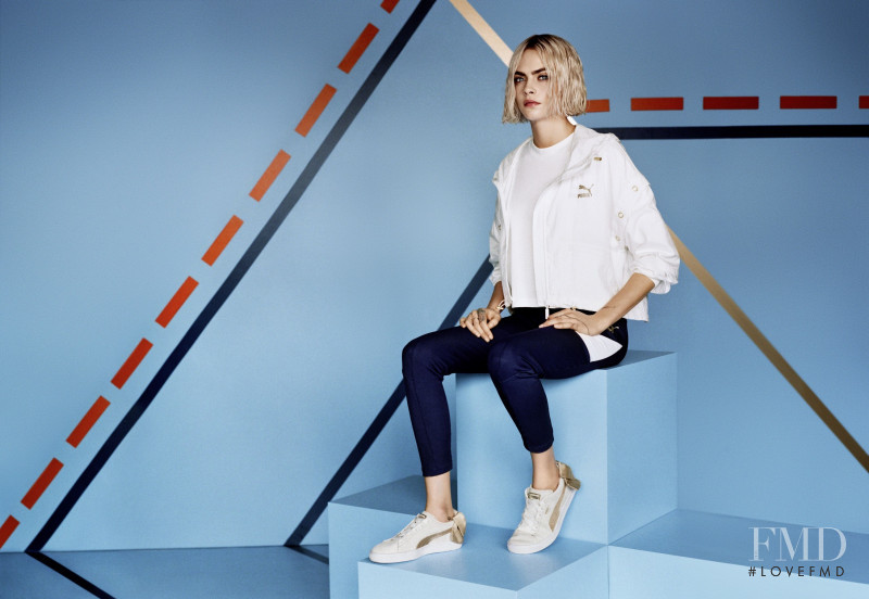 Cara Delevingne featured in  the PUMA Suede Bow Varsity Trainer  advertisement for Autumn/Winter 2018