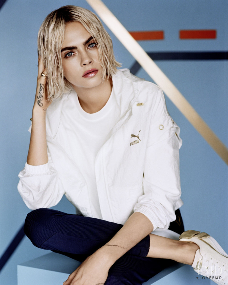 Cara Delevingne featured in  the PUMA Suede Bow Varsity Trainer  advertisement for Autumn/Winter 2018