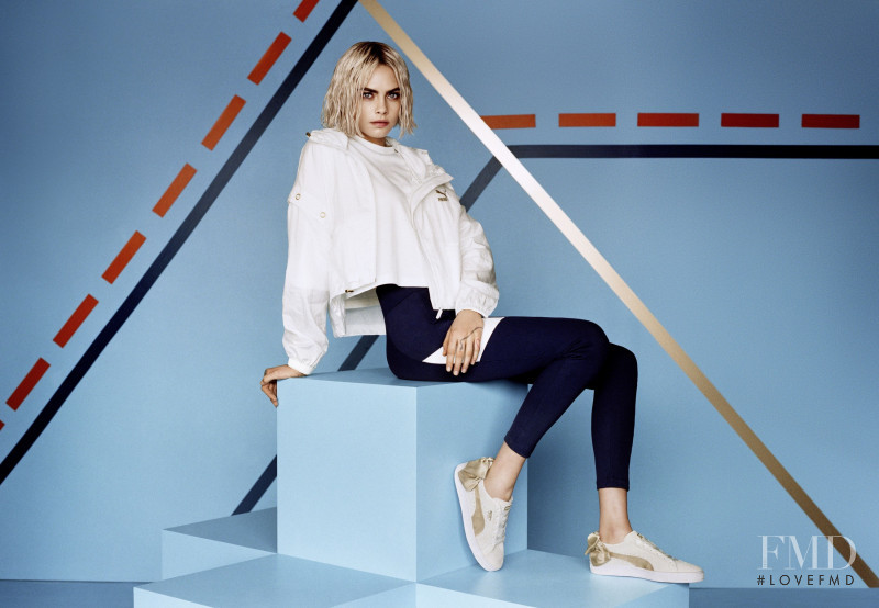 Cara Delevingne featured in  the PUMA Suede Bow Varsity Trainer  advertisement for Autumn/Winter 2018