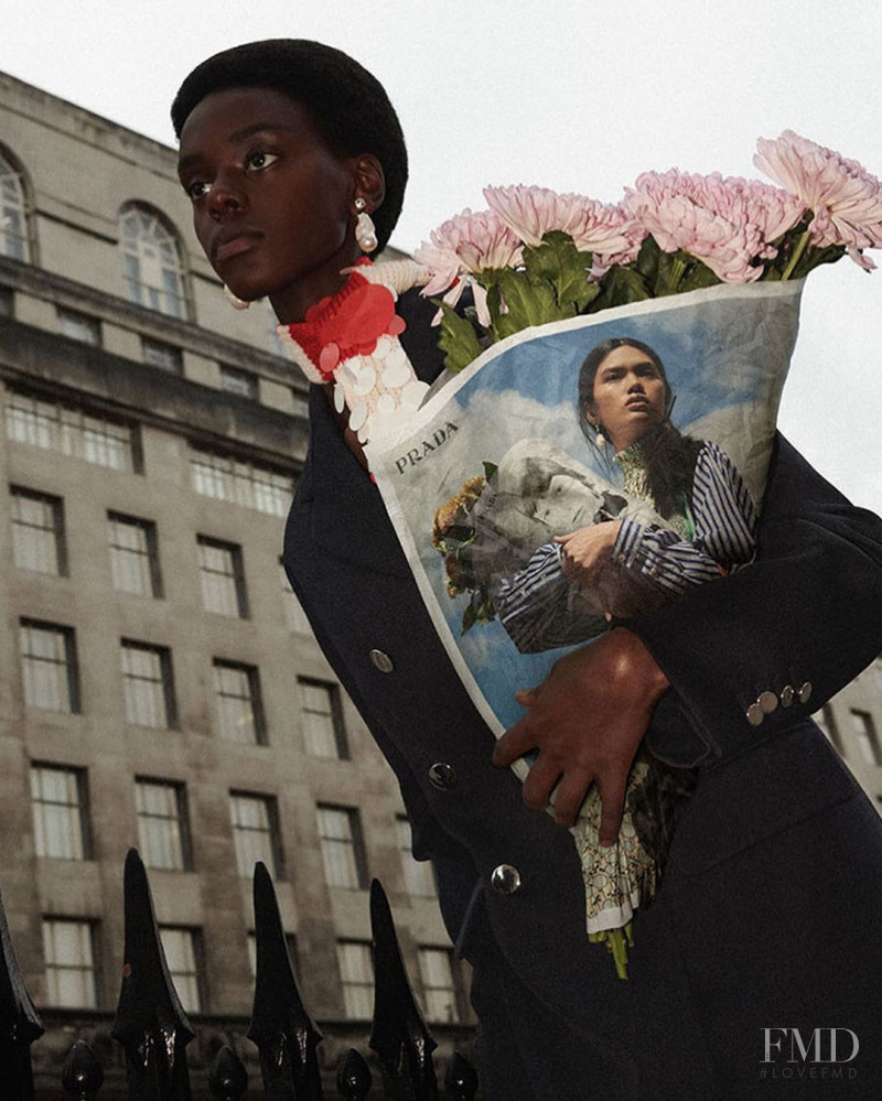 Qun Ye featured in  the Prada Resort 2020 advertisement for Resort 2020