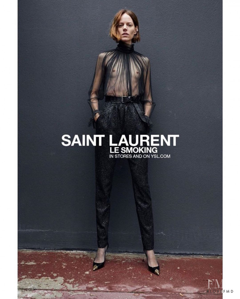 Freja Beha Erichsen featured in  the Saint Laurent Saint Laurent Le Smoking 2019 #YSL28 advertisement for Winter 2019