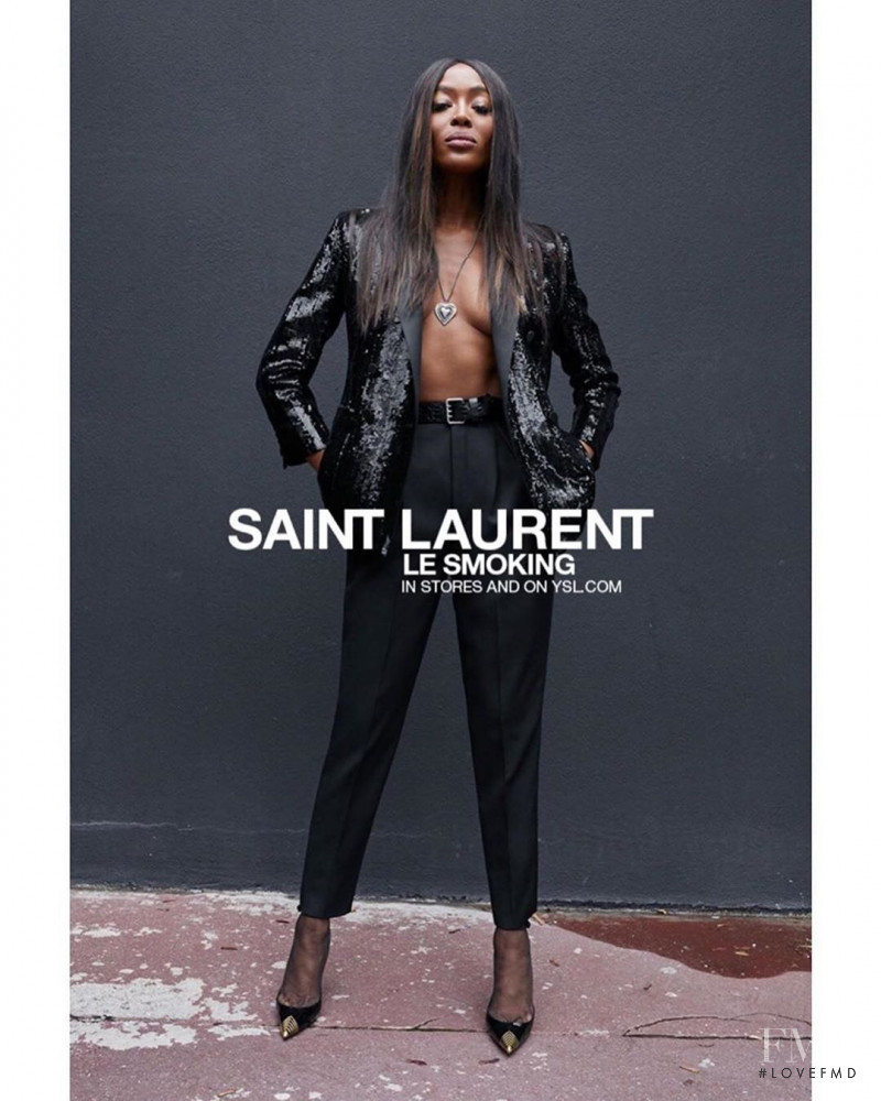 Naomi Campbell featured in  the Saint Laurent Saint Laurent Le Smoking 2019 #YSL28 advertisement for Winter 2019