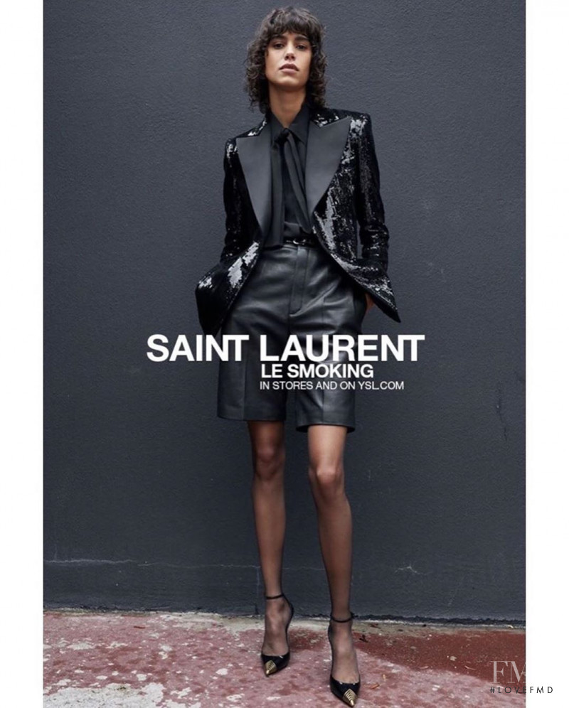 Mica Arganaraz featured in  the Saint Laurent Saint Laurent Le Smoking 2019 #YSL28 advertisement for Winter 2019