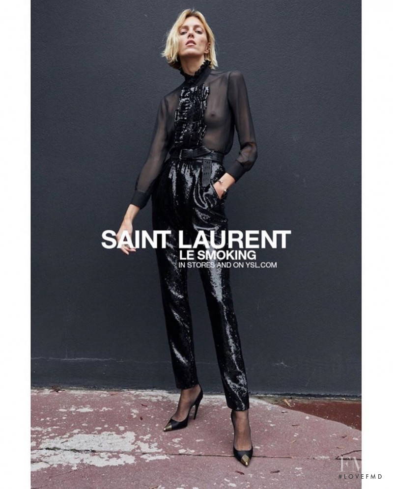 Anja Rubik featured in  the Saint Laurent Saint Laurent Le Smoking 2019 #YSL28 advertisement for Winter 2019