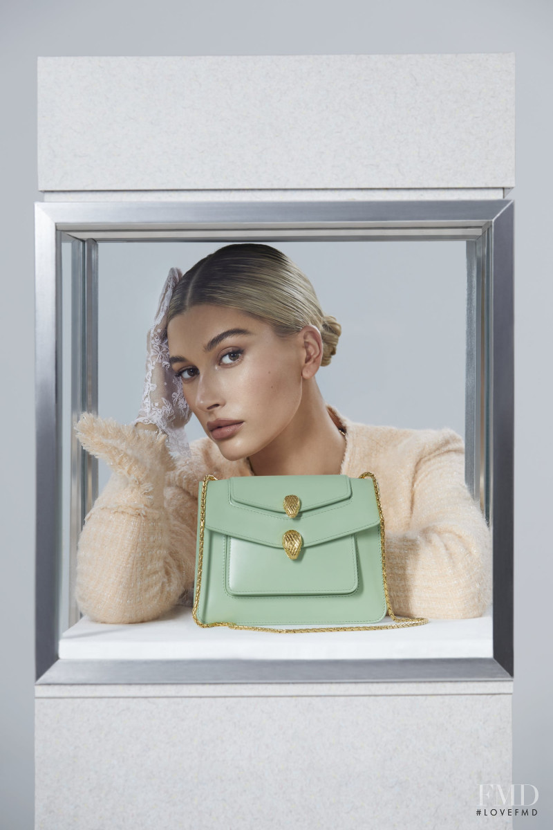 Hailey Baldwin Bieber featured in  the Bulgari x Alexander Wang advertisement for Autumn/Winter 2019