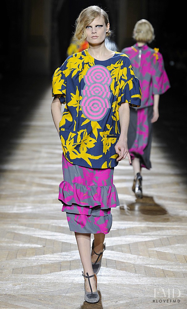 Hanne Gaby Odiele featured in  the Dries van Noten fashion show for Autumn/Winter 2014
