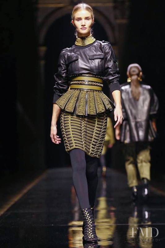 Rosie Huntington-Whiteley featured in  the Balmain fashion show for Autumn/Winter 2014