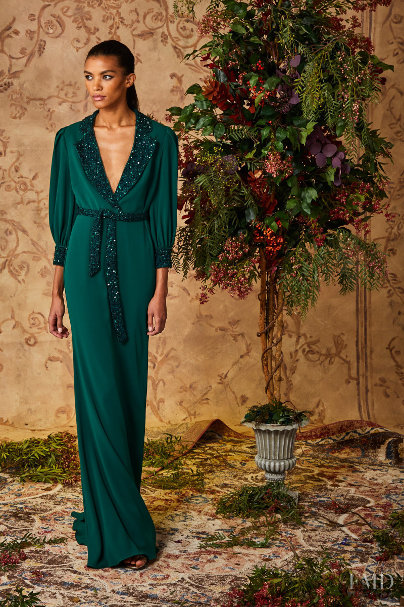 Vanessa Ouma featured in  the Badgley Mischka lookbook for Pre-Fall 2020