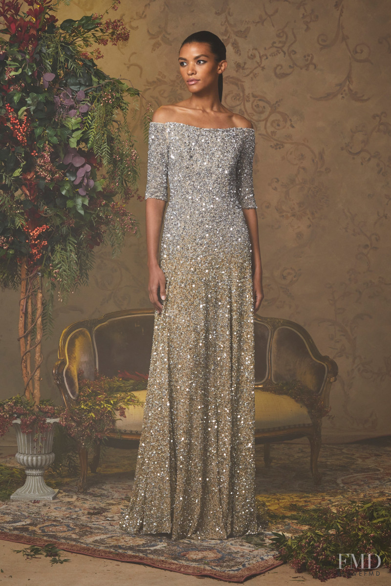 Vanessa Ouma featured in  the Badgley Mischka lookbook for Pre-Fall 2020