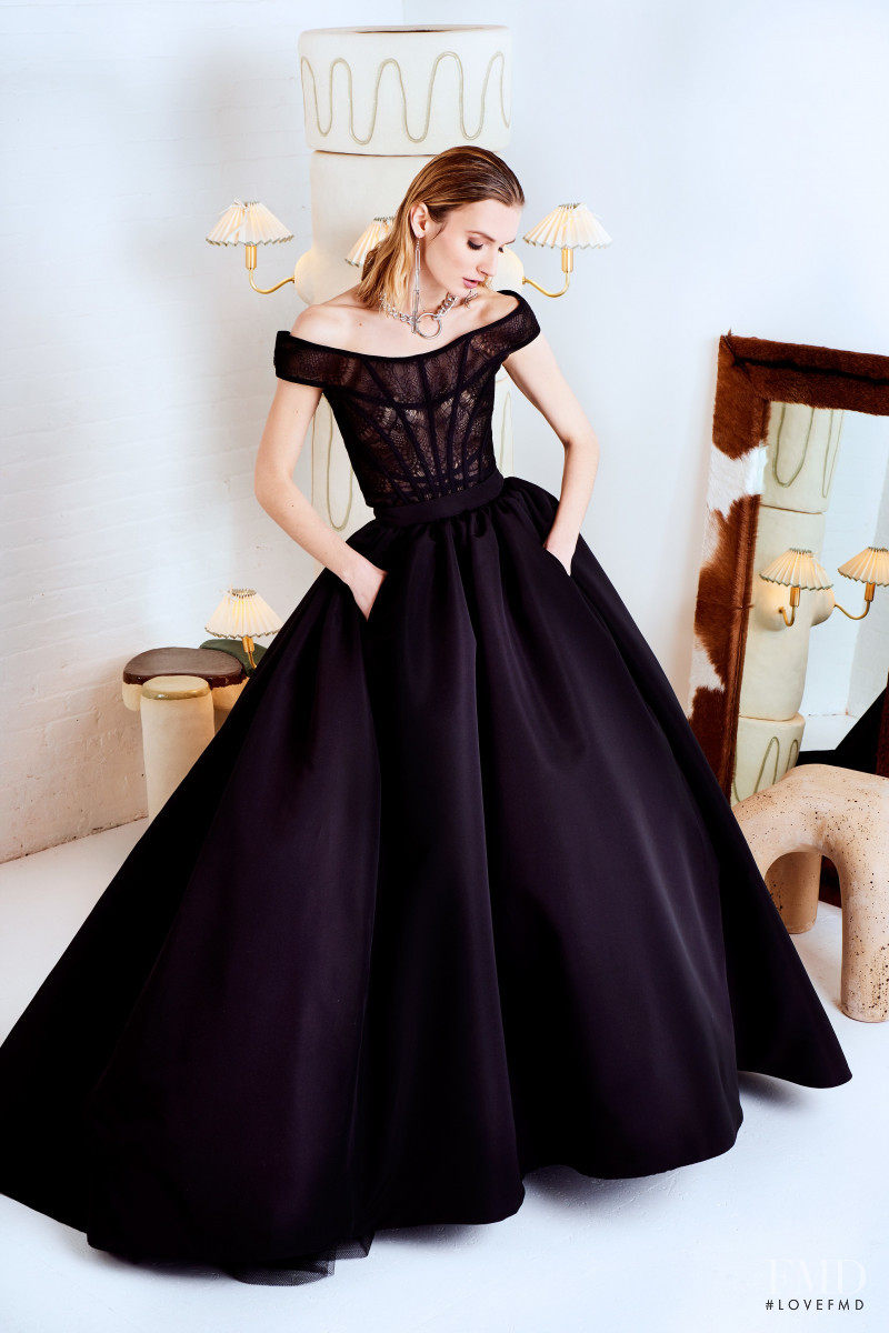 Eva Staudinger featured in  the Christian Siriano lookbook for Pre-Fall 2020