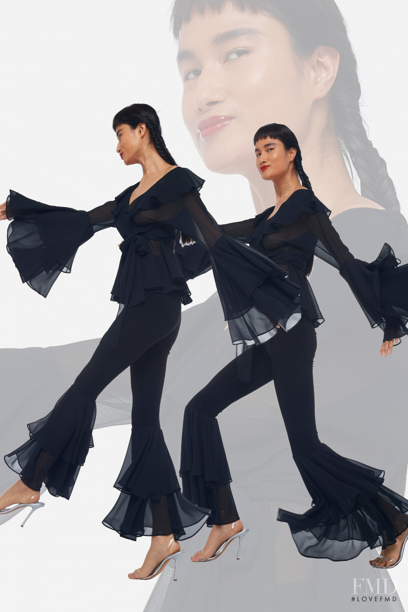 Varsha Thapa featured in  the Omo Norma Kamali lookbook for Pre-Fall 2020