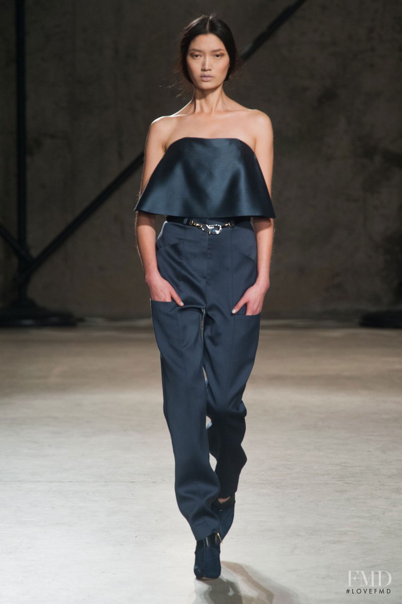 Qi Wen featured in  the Sally LaPointe fashion show for Autumn/Winter 2014