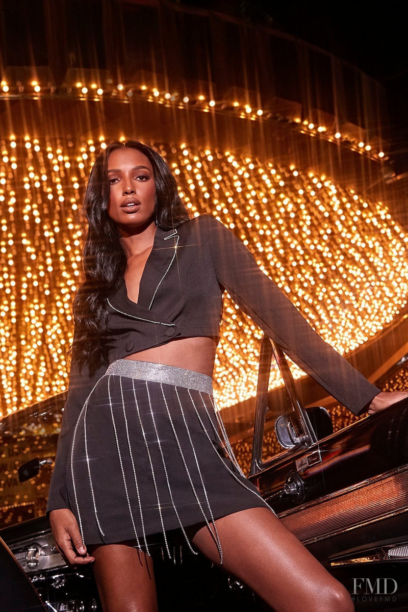 Jasmine Tookes featured in  the Boohoo All That Glitters advertisement for Christmas 2019