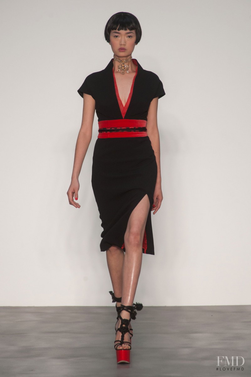 Qi Wen featured in  the L\'Wren Scott fashion show for Spring/Summer 2014