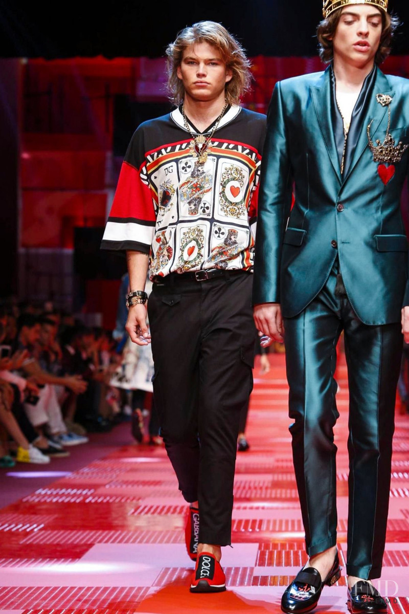 Jordan Barrett featured in  the Dolce & Gabbana fashion show for Spring/Summer 2018