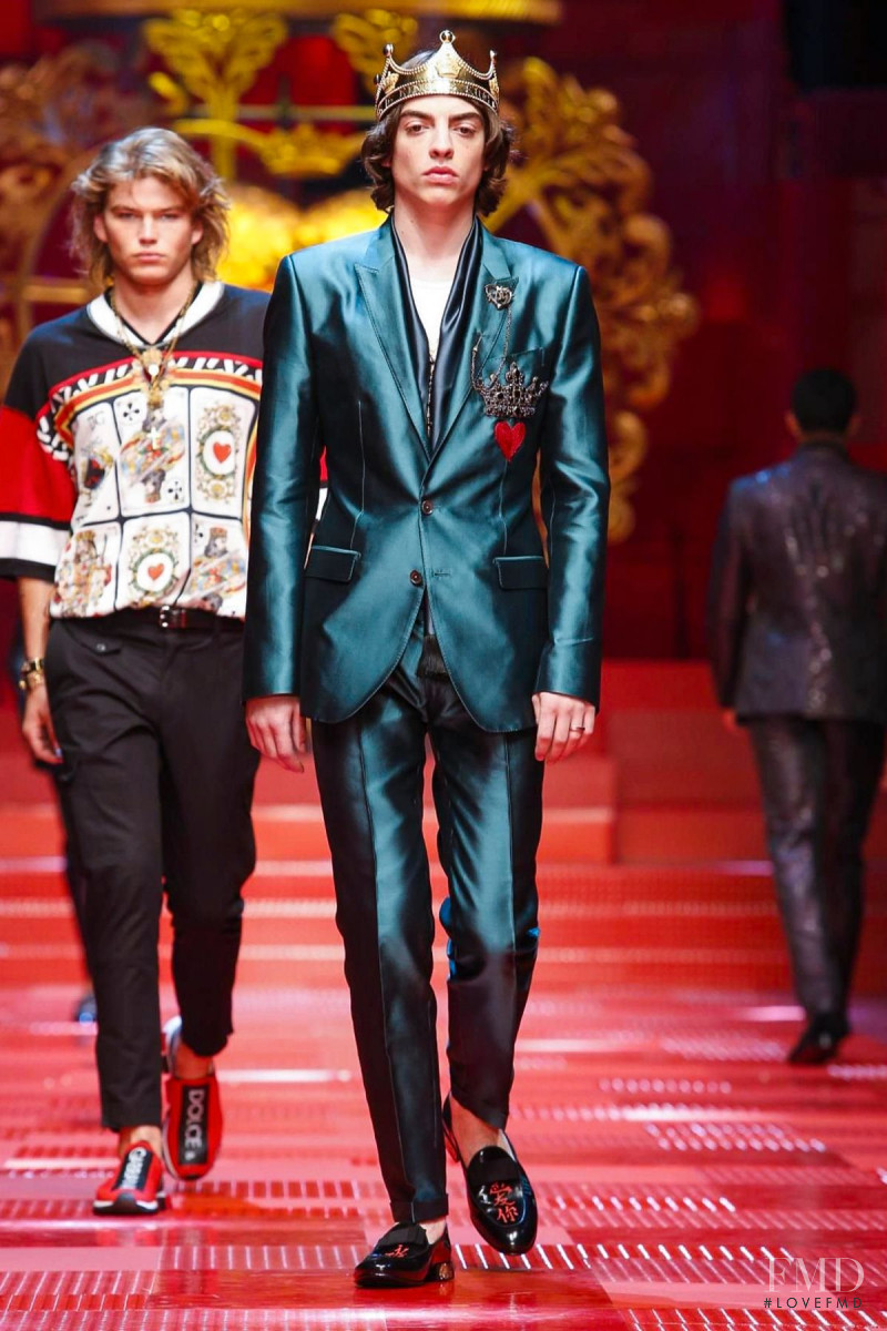 Jordan Barrett featured in  the Dolce & Gabbana fashion show for Spring/Summer 2018