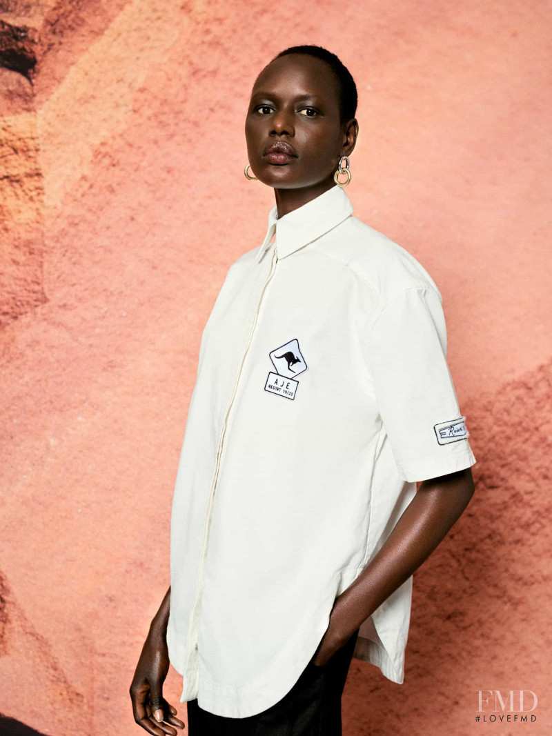 Ajak Deng featured in  the Aje lookbook for Resort 2020