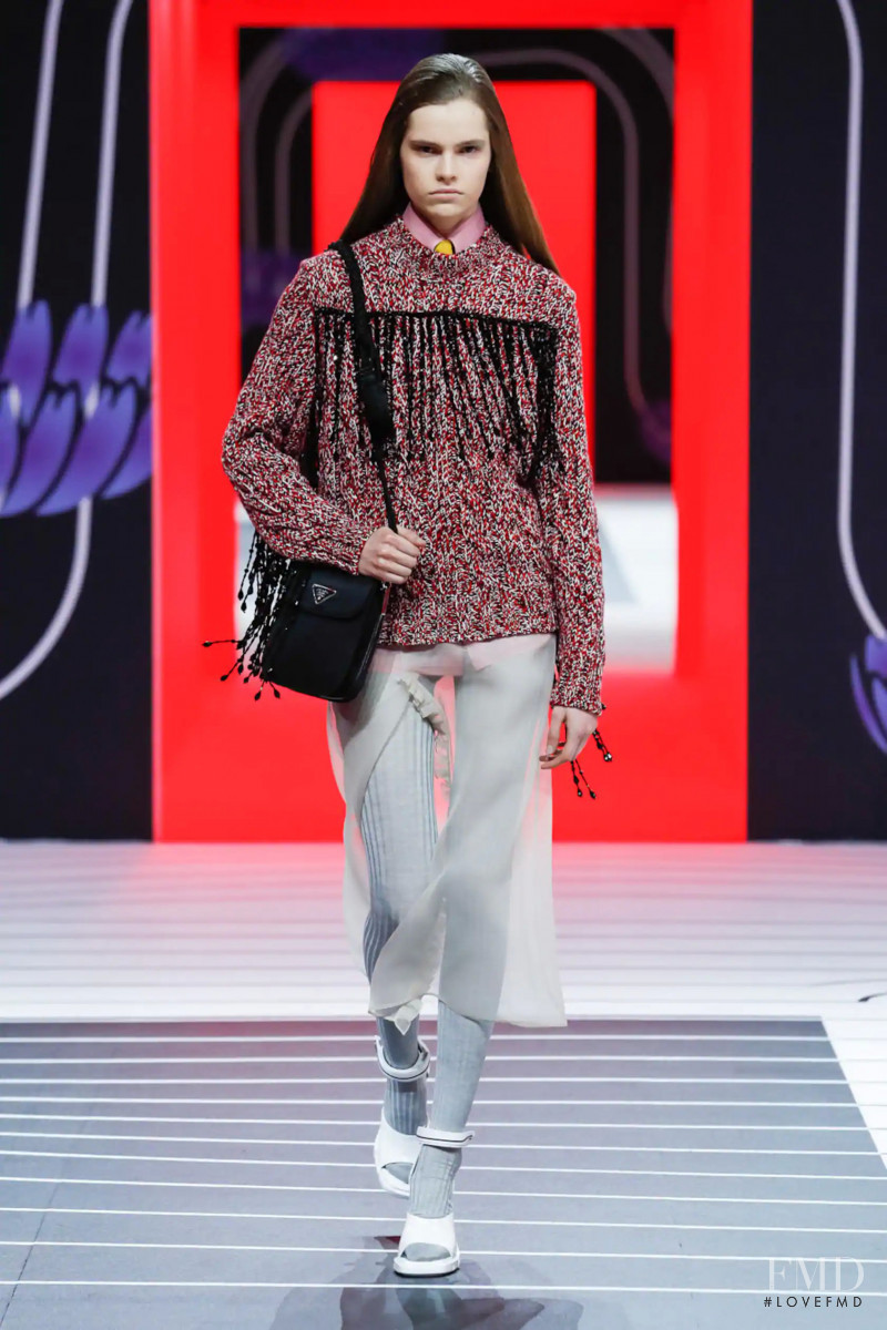 Maud Hoevelaken featured in  the Prada fashion show for Autumn/Winter 2020