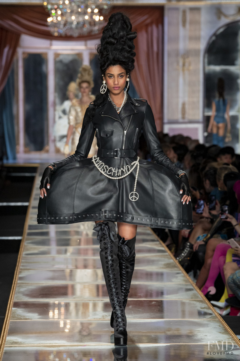 Imaan Hammam featured in  the Moschino fashion show for Autumn/Winter 2020
