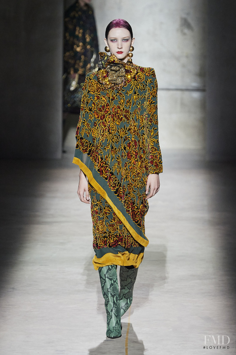 Polina Zavialova featured in  the Dries van Noten fashion show for Autumn/Winter 2020