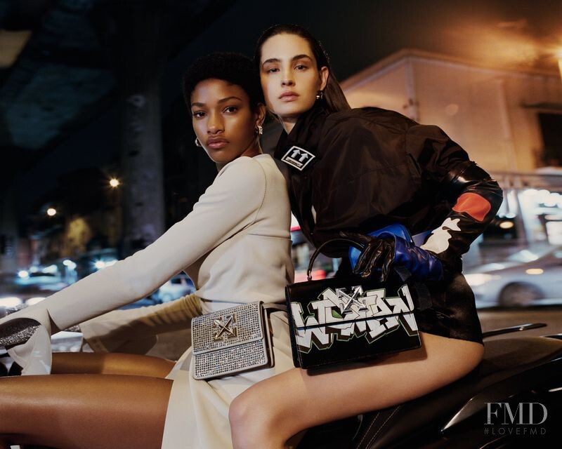 Naomi Chin Wing featured in  the Off-White Jitney Bag Campaign advertisement for Autumn/Winter 2019