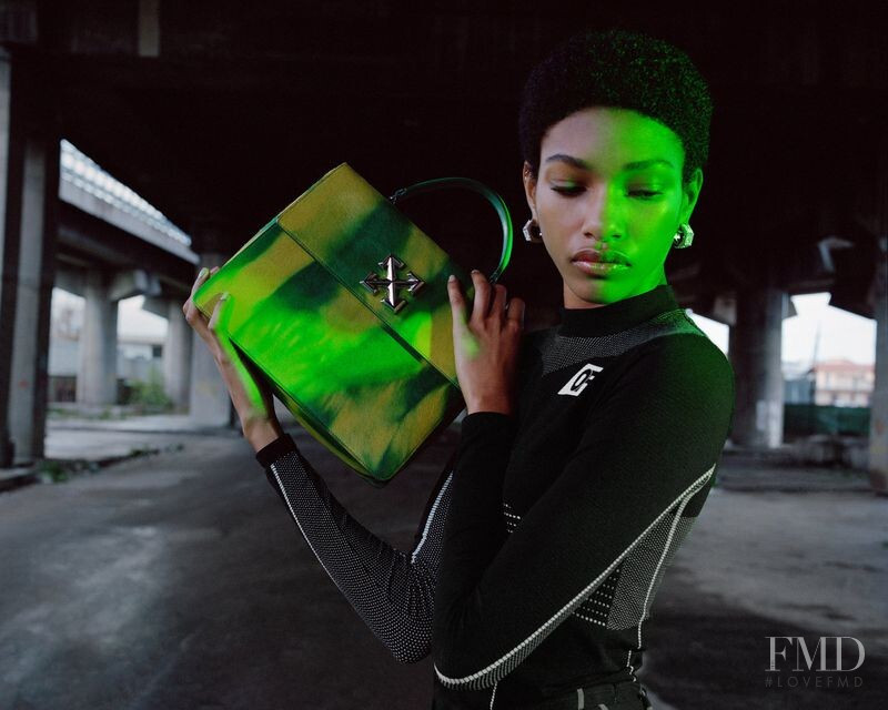 Naomi Chin Wing featured in  the Off-White Jitney Bag Campaign advertisement for Autumn/Winter 2019