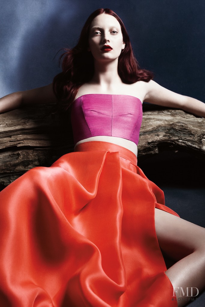 Codie Young featured in  the Monique Lhuillier advertisement for Spring/Summer 2014